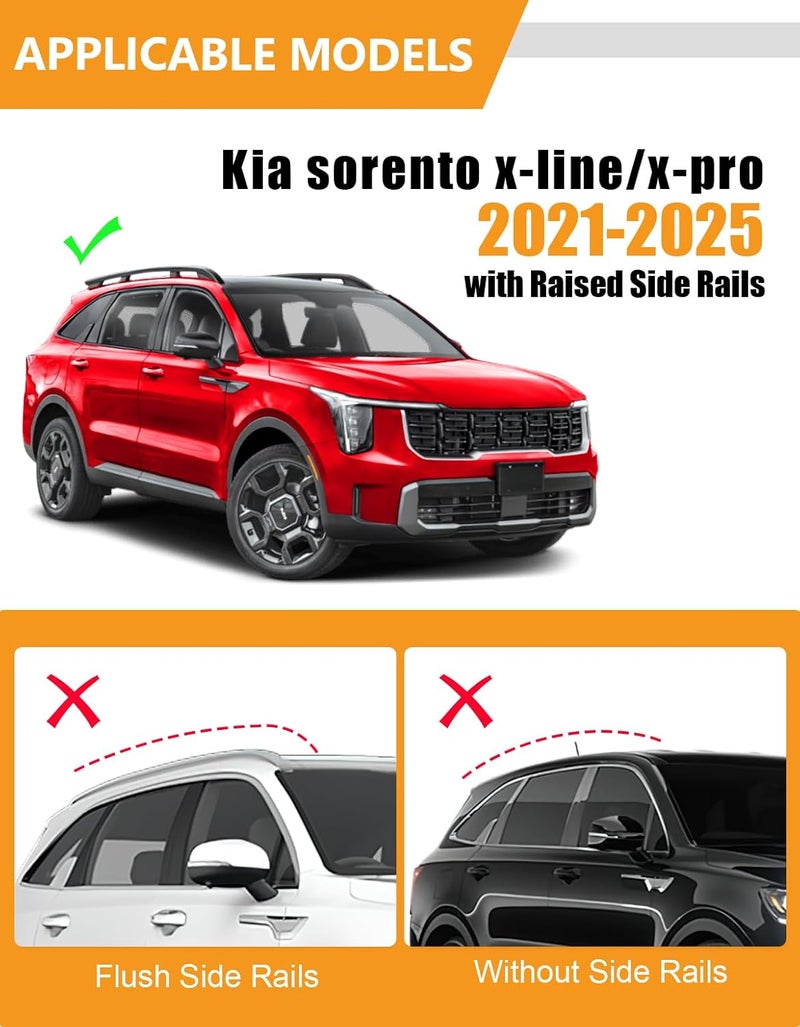 KINGGERI 220lbs Lockable Roof Rack Cross Bars Compatible with Kia Sorento X-Line & X-Pro 2021-2026 with Raised Side Rails, Heavy Duty Aluminum Roof Rails Crossbars Luggage Accessories - Image 2